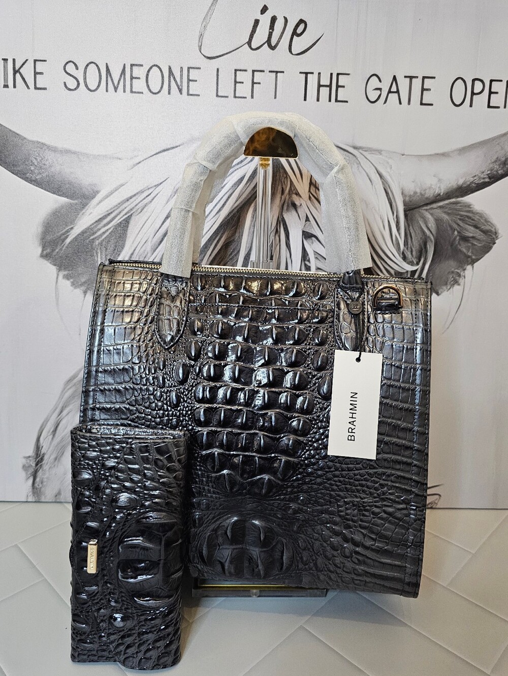 Brahmin Caroline Charcoal Nottingham + Veronica Wallet NWT Set - Picture 5 of 12